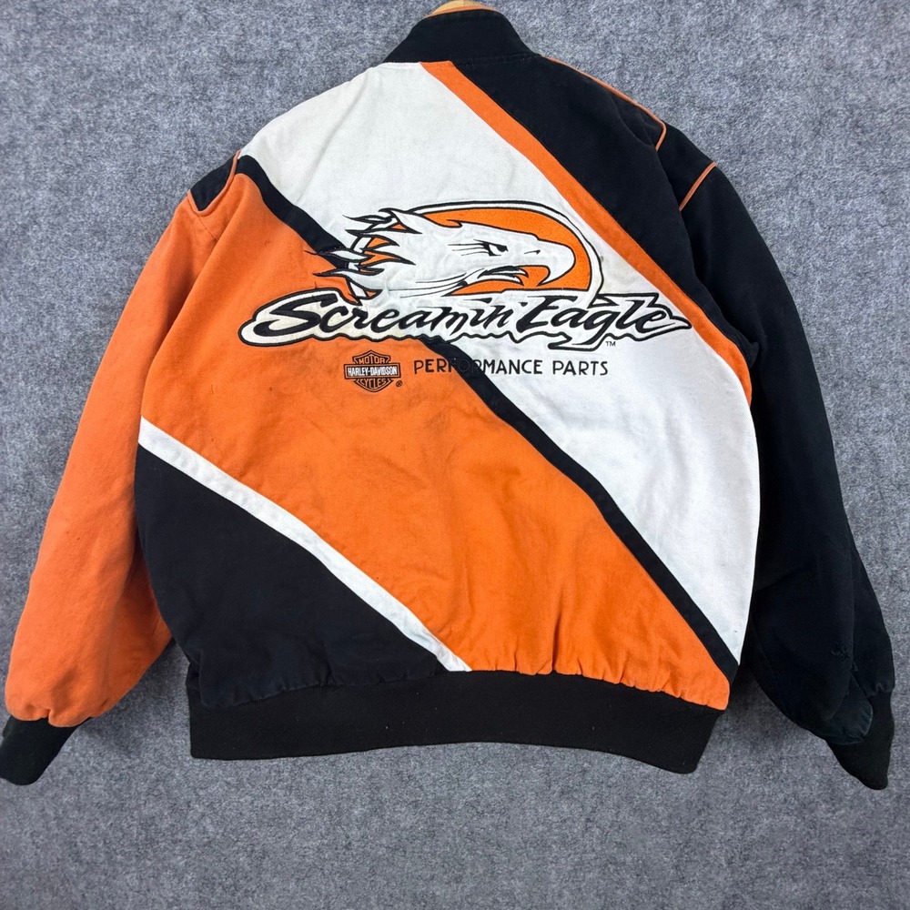 Harley-Davidson Bomber Jacket Mens XL Orange Screamin Eagle Racing Motorcycle
